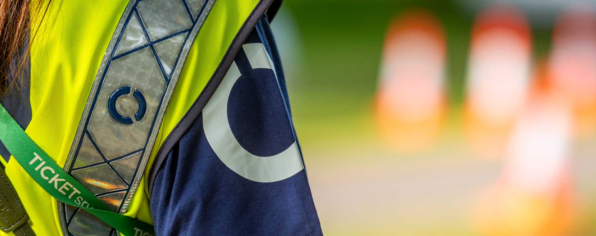 Close up of a Tracsis Events Marshal's jacket